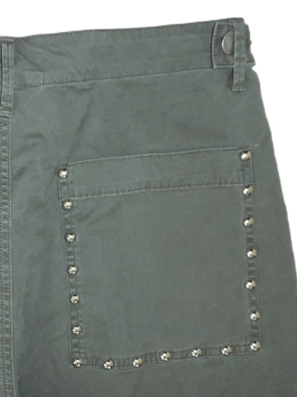 New Driftwood Boyfriend Trouser Pants Studded Crop Utility Pocket Army Green 27 - Picture 7 of 8